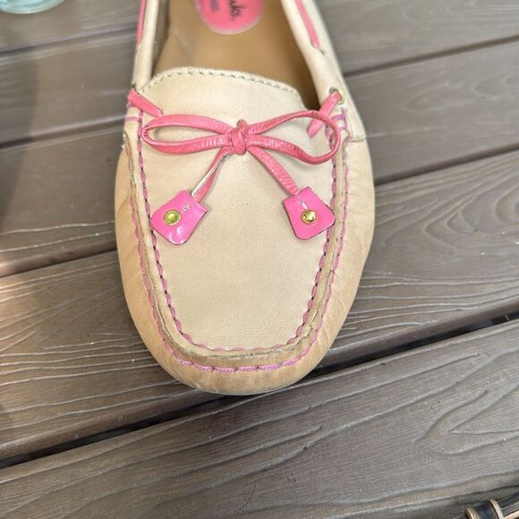 Clarks Dunbar Racer beige and pink leather artesian flats size 8 1/2 - Picture 4 of 6